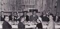 Head table of the installation meeting of the Gamma Theta Chapter of Eta Kappa Nu at Missouri School of Mines and Metallurgy, which received its charter on April 26, 1952. L-R: Dr. Curtis L. Wilson (heard of the school), Robert L. Owens (Gamma Theta Secretary), Alton B. Zerby (National HKN Secretary), Mrs. I.H. Lovett, Dr. Mervin J. Kelly (President of Bell Telephone Laboratories and Rolla Alumnus from 1914), Homer E. Coonce (Gamma Theta President), Mrs R.L. Owens, Dr. Ovid W. Eshbach (Dean of Northwestern University and National HKN President), William P. Kimker (Gamma Theta Treasurer), and Dr. I.H. Lovett (EE Department Chair)
